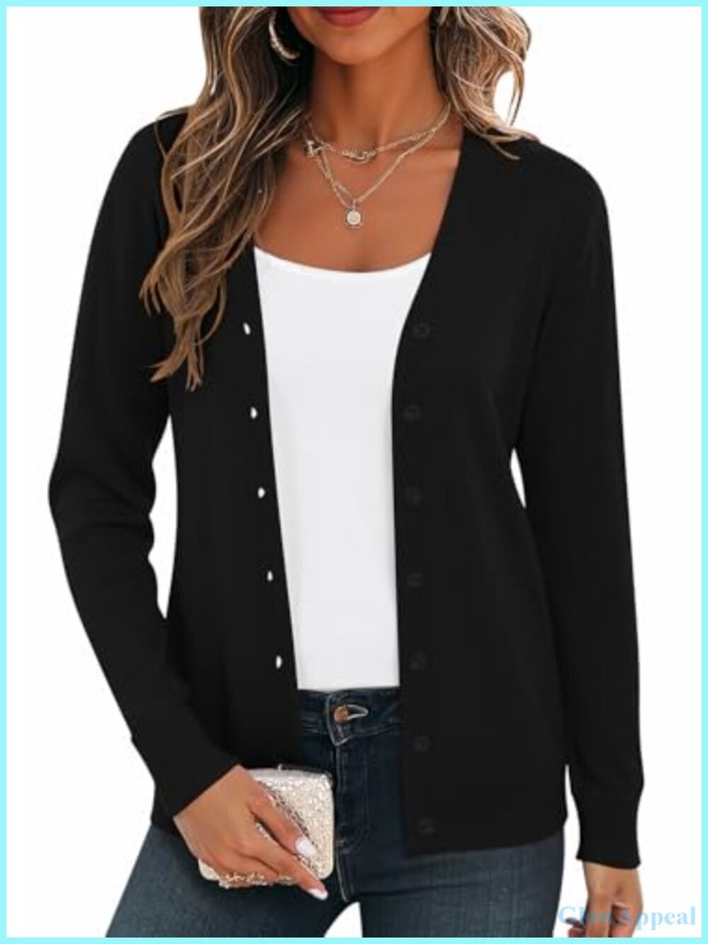 Women's Long Sleeve V Neck Button Down Knit Cardigan Lightweight Stretchy